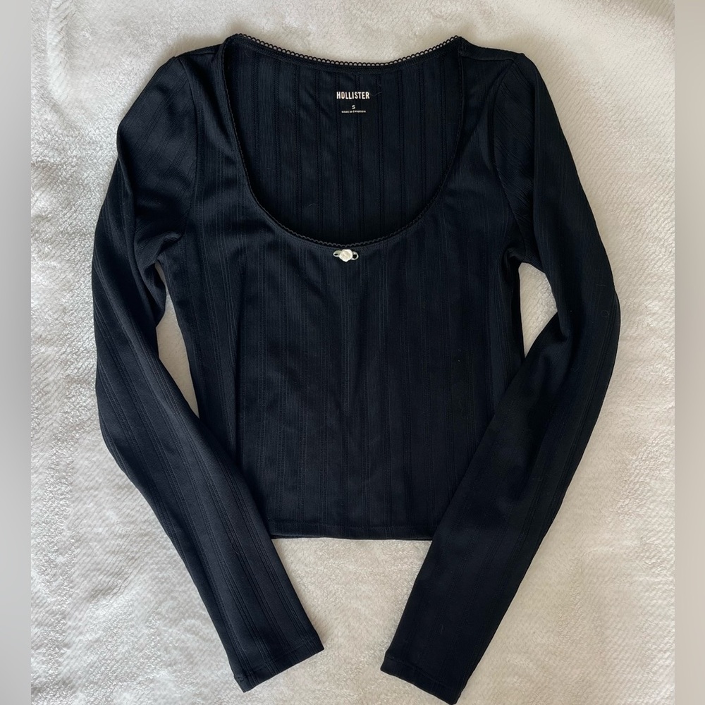 Hollister Black Pointelle Top with Rosette